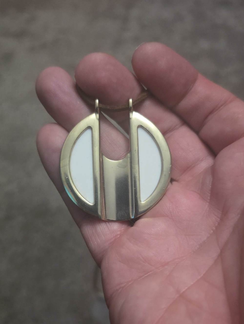 Gold and White Modern Circular Pendant Necklace, Circa 1970s